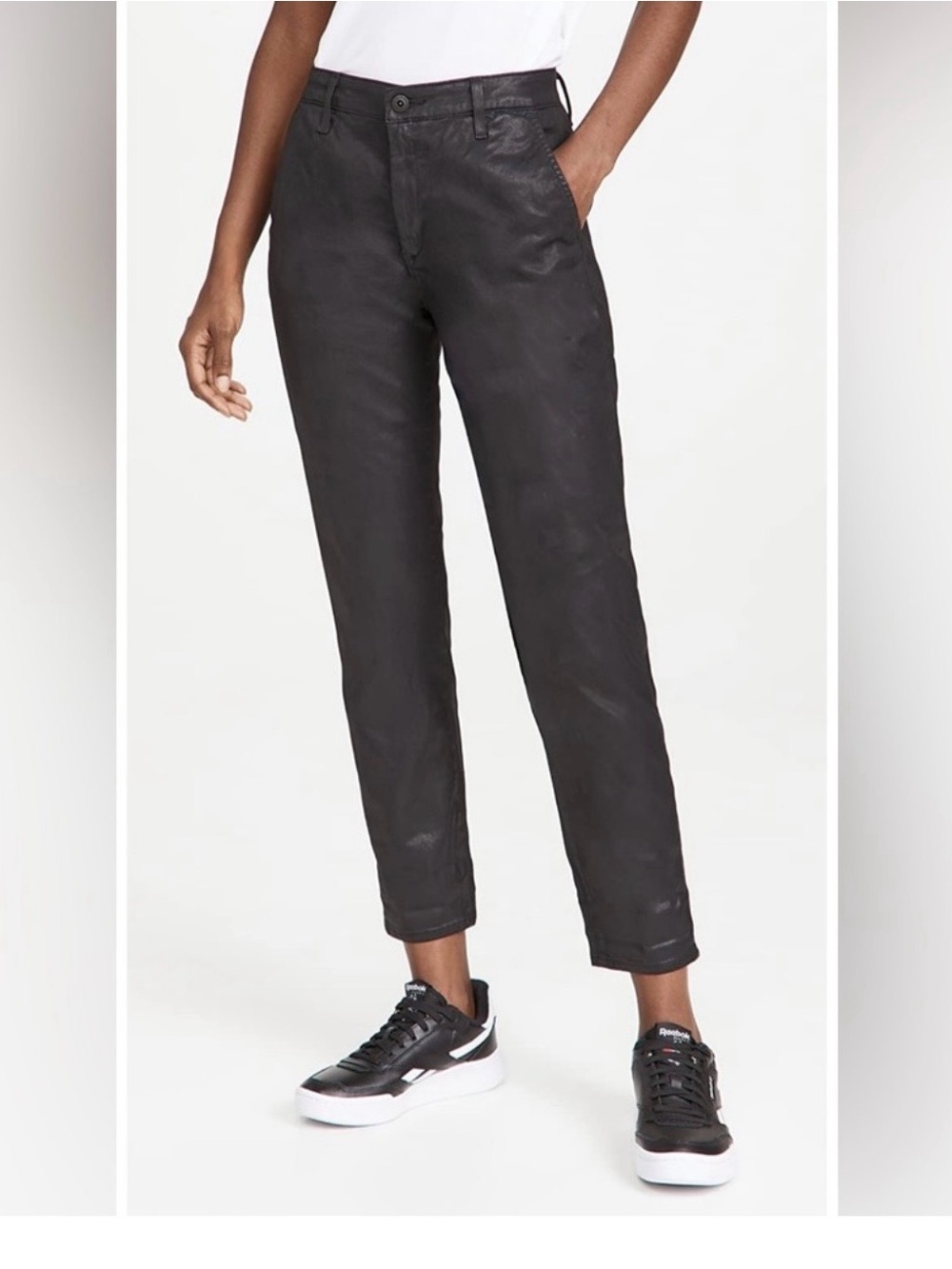 Ag Adriano Goldschmied Black Cropped Leather-Look Trousers 0192